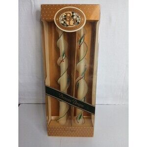 Beeswax Design Spiral Taper Candles NIB 12" Christmas Holly Design